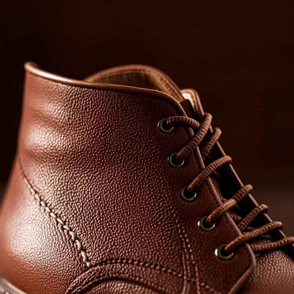 Detalhe da costura de uma bota de couro